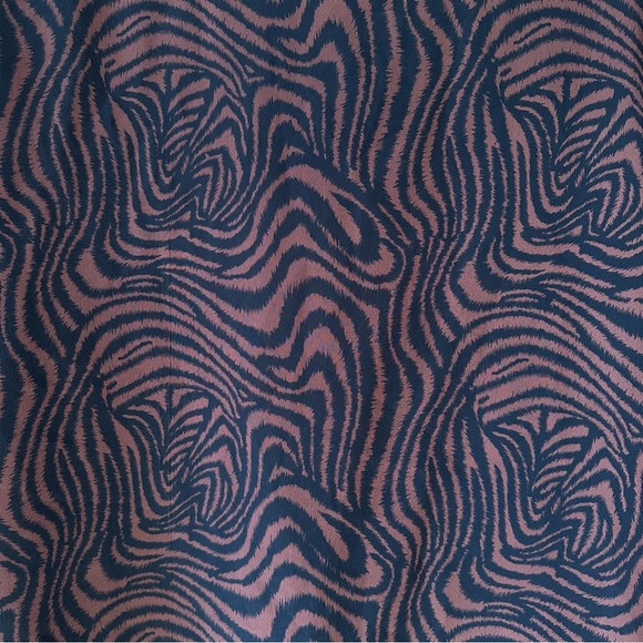 Animal Print Collarless Button Up Shirt Zebra Print Black Brown Short Sleeves - Picture 5 of 7